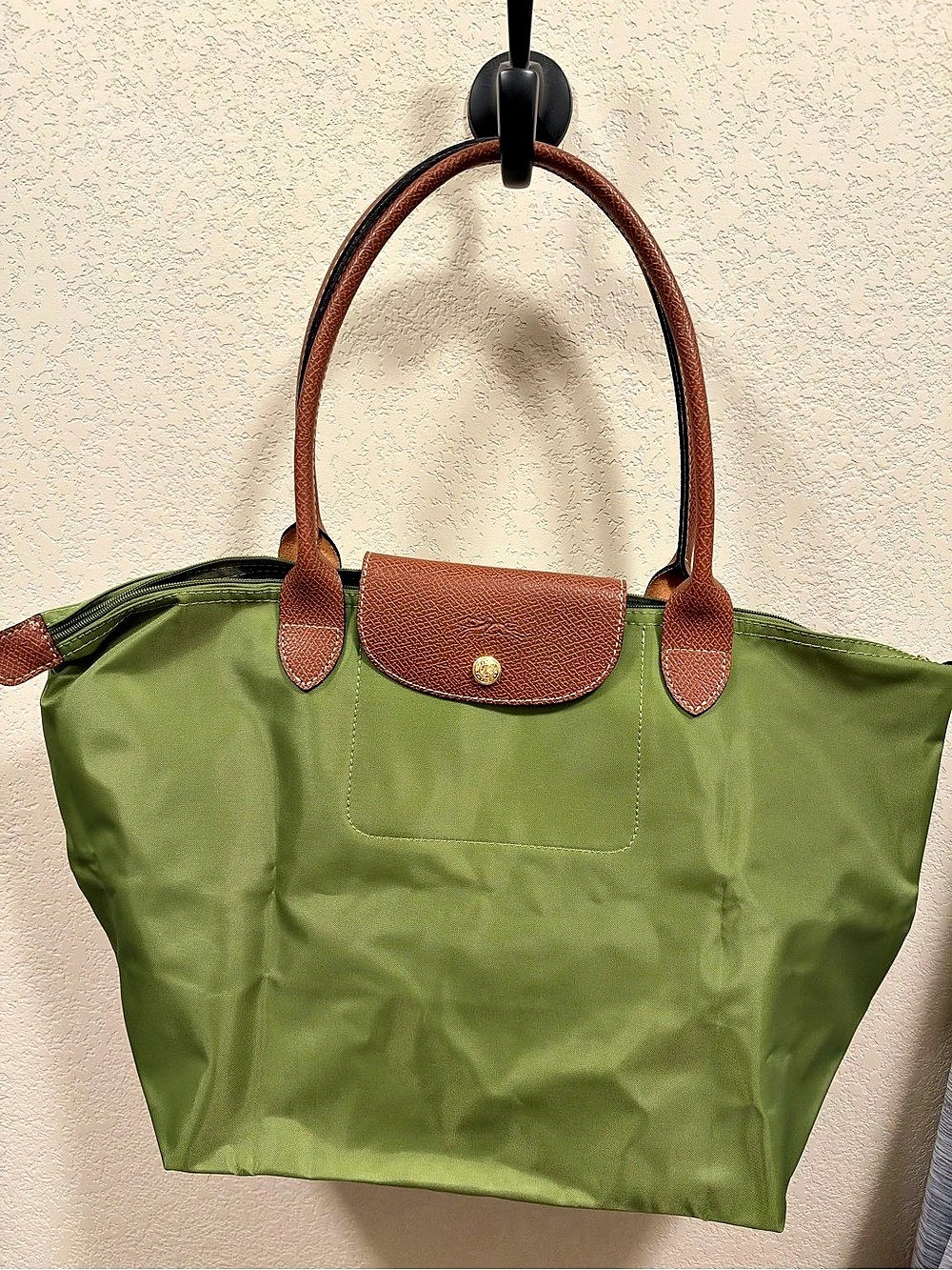 Longchamp Le Pliage Original Top Handle Bag Green & Brown Large Tote